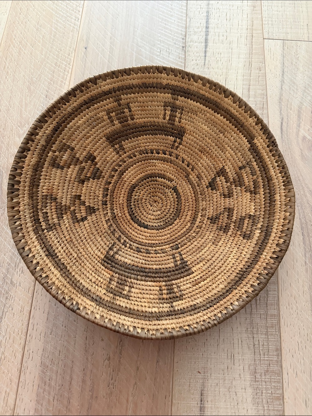Native American Handwoven Natural and Dark Brown Decorative Woven Basket